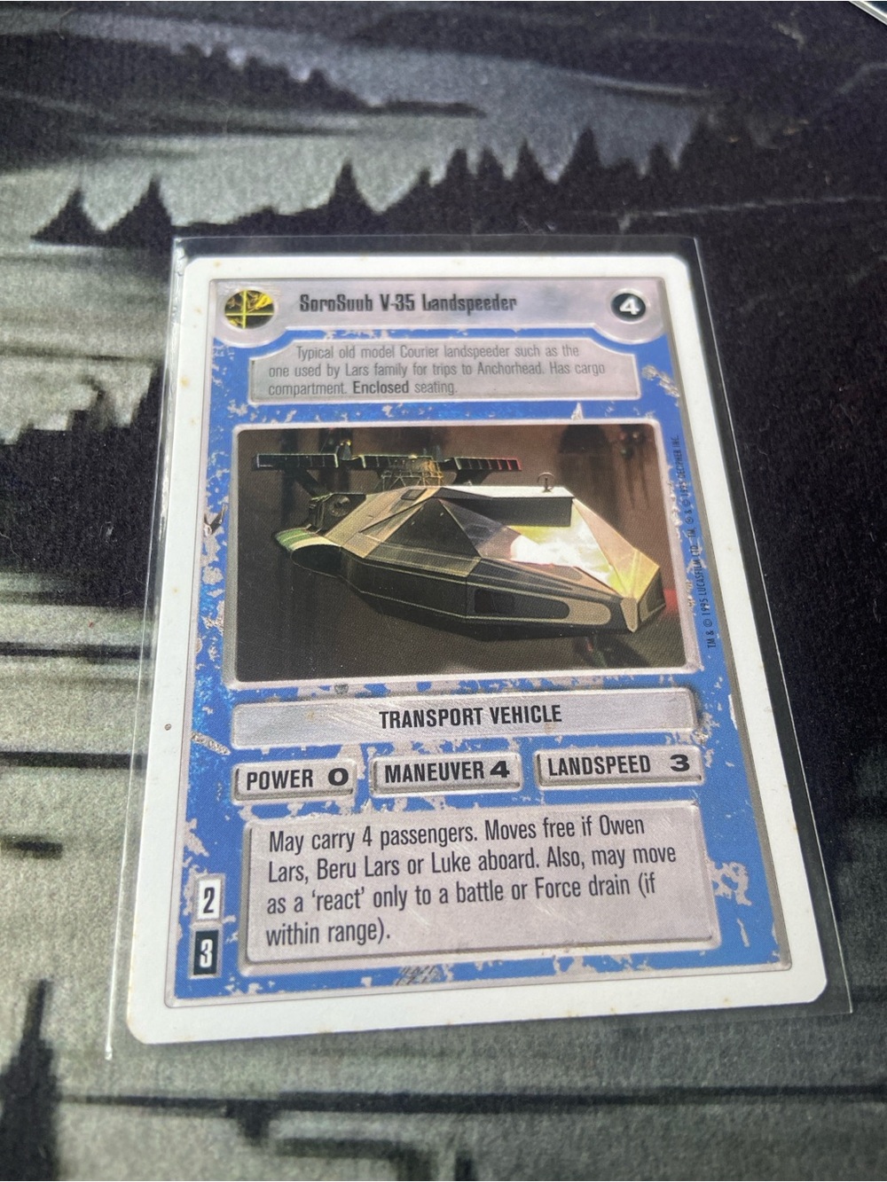 SoroSuub V-35 Landspeeder transport vehicle card from the Star Wars (SWCCG) 1995